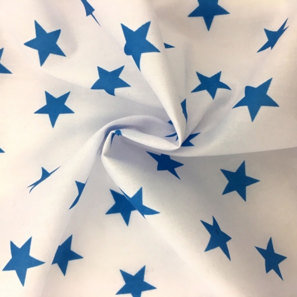 Polycotton Stars  - Turquoise on White